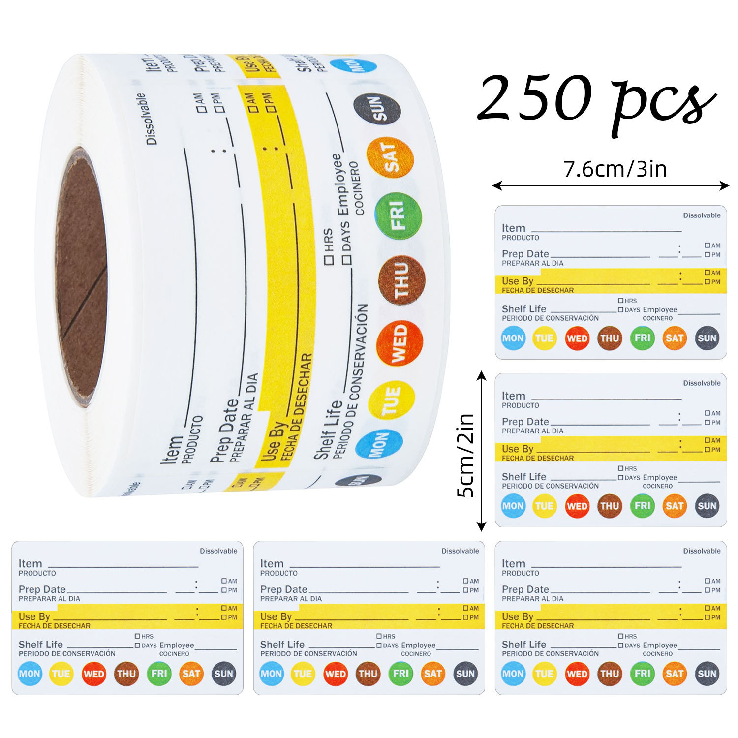 Meal Prep Jar - 250 Adet/Rulo Gıda Tarih Etiketleri Su