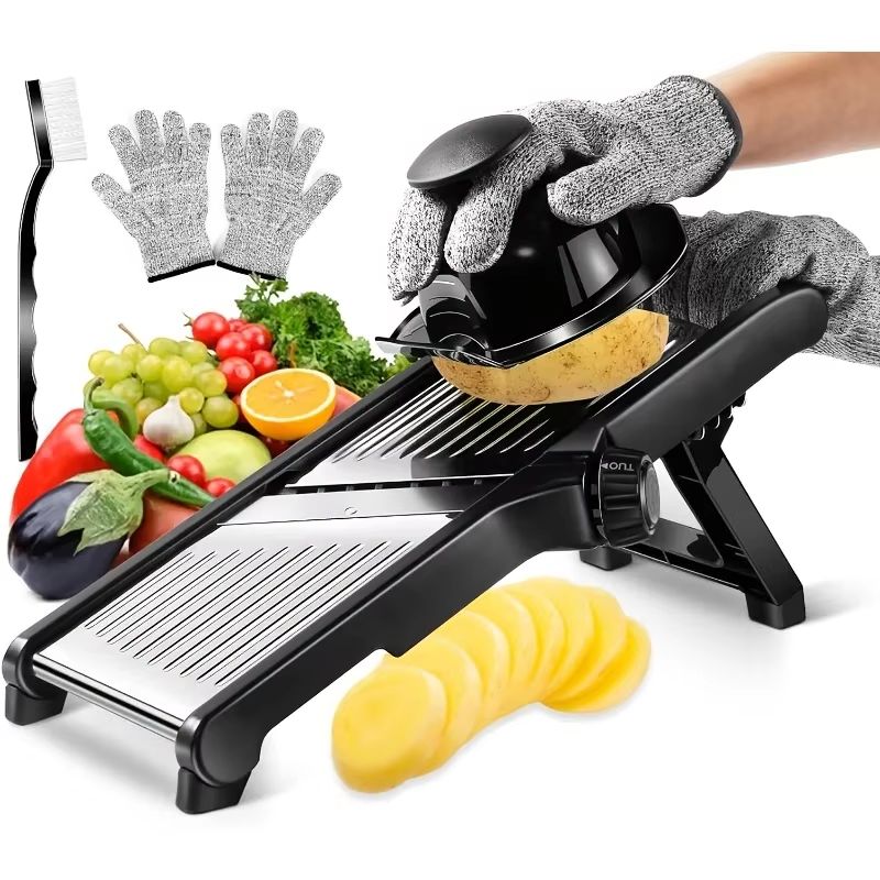 Mandoline Slicer Guard - 5 Bıçaklı ve Tutuculu Paslanmaz Çelik