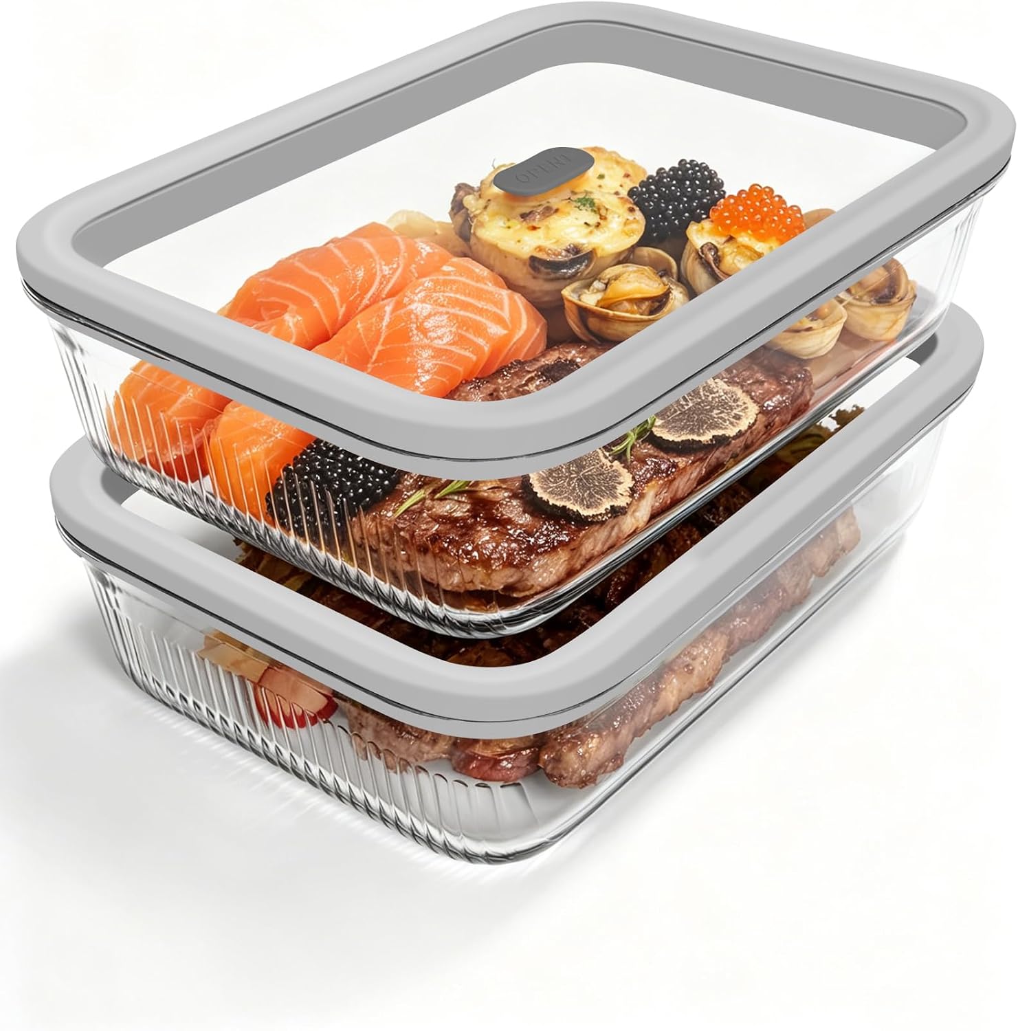 Meal Prep Freezer - 2'li Paket Temperli Cam Kapaklı ve