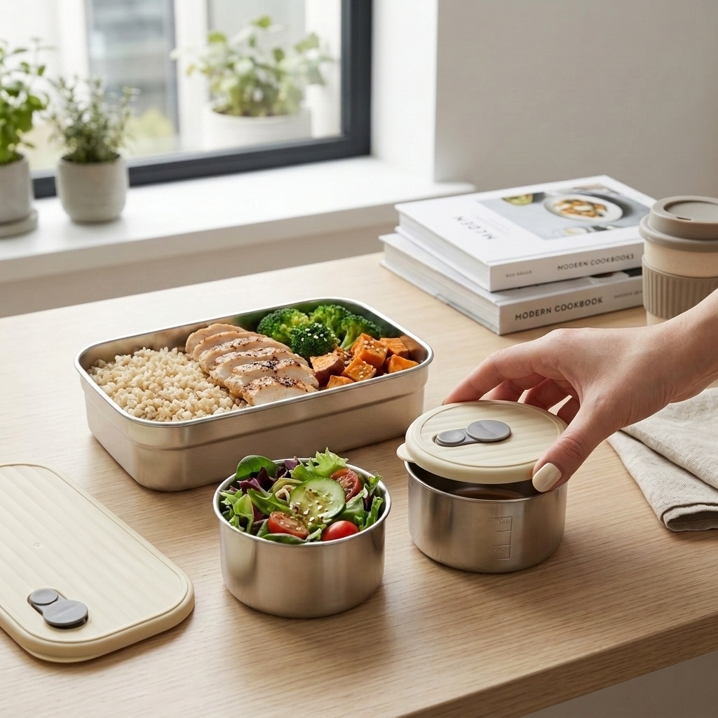 Meal Prep Lunch Boxes - Mikrodalgada Kullanılabilir 304 Paslanmaz Çelik Bento